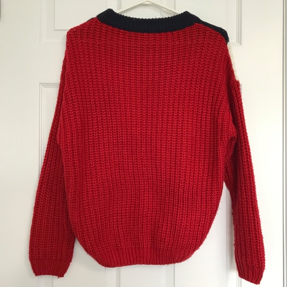 Urban Heritage Cable Knit Pullover Sweater Top S Dark Navy Blue Red White - Picture 3 of 10